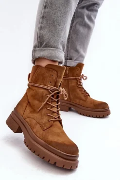 Damskie Botki Trapery Na Grubej Podeszwie Camel Narelona