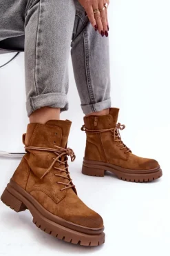 Damskie Botki Trapery Na Grubej Podeszwie Camel Narelona