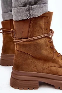 Damskie Botki Trapery Na Grubej Podeszwie Camel Narelona