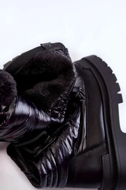 Damskie Botki Trapery Na Platformie Czarne Nerina