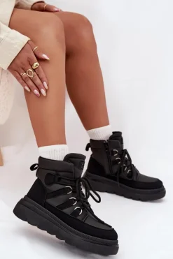 Damskie Botki Trapery Na Platformie Czarne Liorae