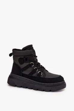 Damskie Botki Trapery Na Platformie Czarne Liorae