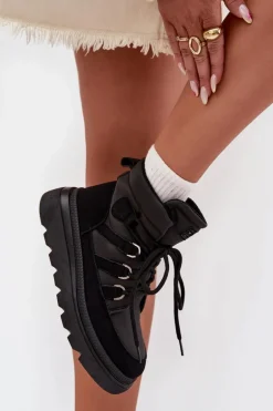 Damskie Botki Trapery Na Platformie Czarne Liorae