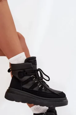 Damskie Botki Trapery Na Platformie Czarne Liorae