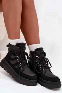 Damskie Botki Trapery Na Platformie Czarne Liorae