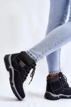 Damskie Botki Trapery Ocieplane Na Suwak Czarne Jake