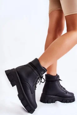 Damskie Botki Trapery Ocieplane Czarne Flavin