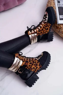 Damskie Botki Trapery Płaski Obcas W Panterkę Move On