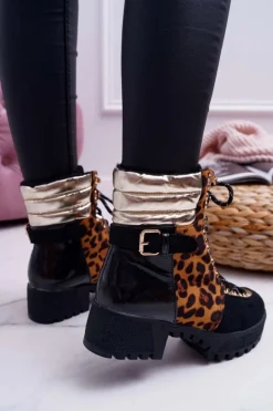 Damskie Botki Trapery Płaski Obcas W Panterkę Move On