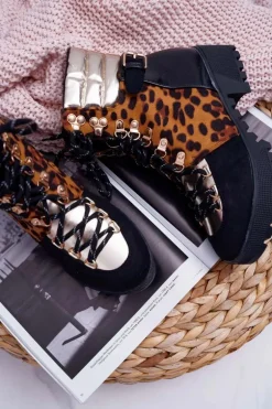 Damskie Botki Trapery Płaski Obcas W Panterkę Move On