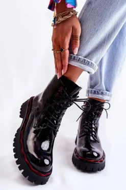 Damskie Botki Trapery Wiązane Czarne Sherill