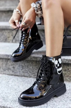 Damskie Botki Trapery z Czaszką GOE II2N4047 Czarne