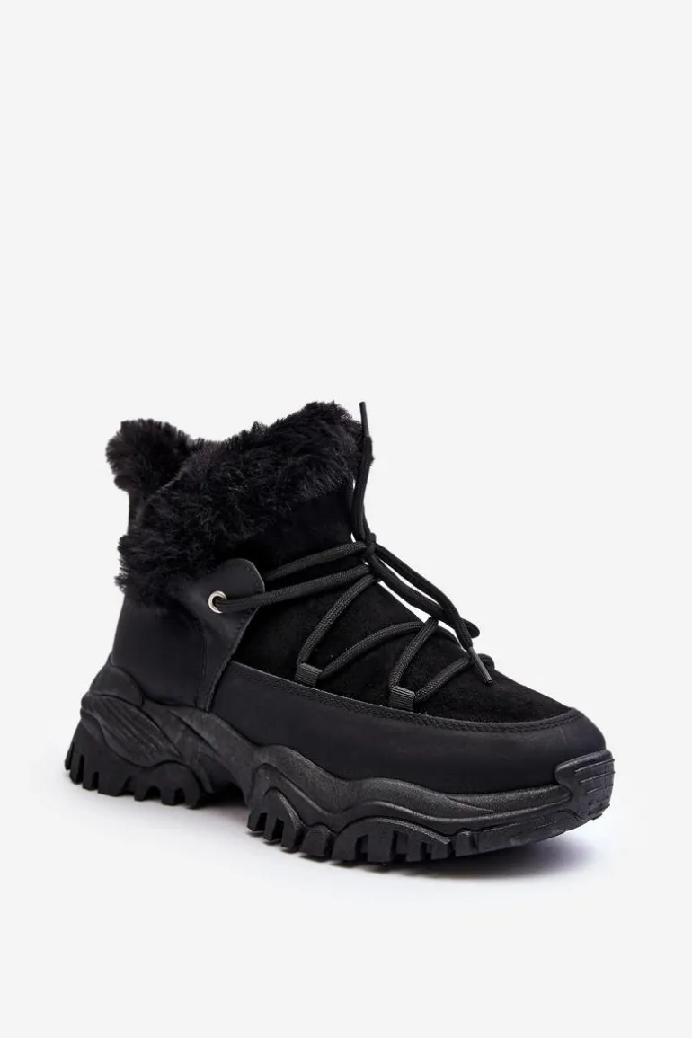 Damskie Botki Trapery Z Futerkiem Czarne Cresandi