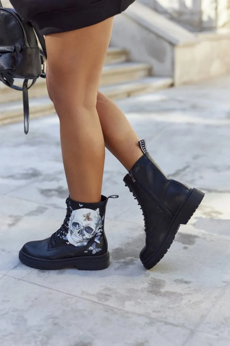 Damskie Botki Trapery z Printem GOE II2N4045 Czarne