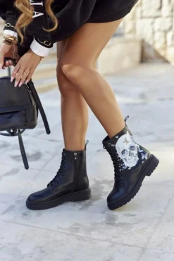 Damskie Botki Trapery z Printem GOE II2N4045 Czarne