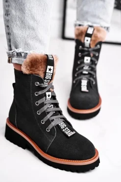 Damskie Botki Trapery Zamszowe Big Star Szare GG274903