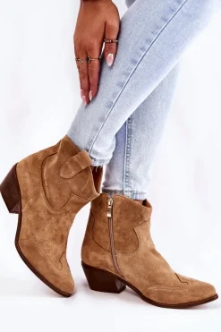 Damskie Botki W Szpic Lewski Shoes 3236 Beżowe