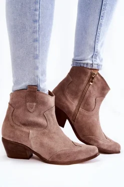 Damskie Botki W Szpic Lewski Shoes 3236 Cappucino