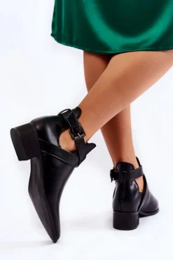 Damskie Botki W Szpic Z Wycięciami Czarne Mandy