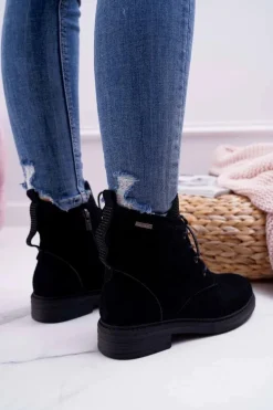 Damskie Botki Workery Big Star Skórzane Czarne EE274508