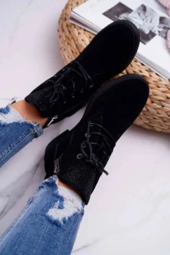 Damskie Botki Workery Big Star Skórzane Czarne EE274508