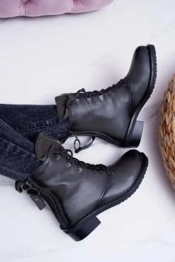 Damskie Botki Workery Big Star Skórzane Szare EE274507