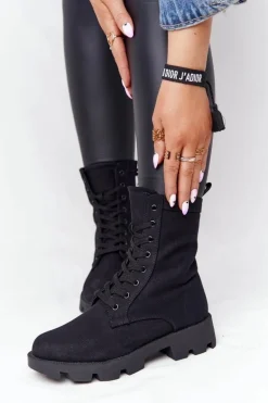 Damskie Botki Workery Czarne Haley