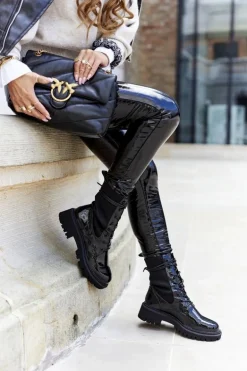 Damskie Botki Workery Lakierowane Czarne Maxine