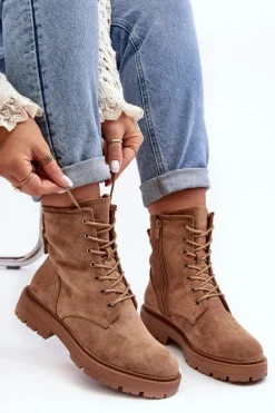 Damskie Botki Workery Na Suwak Jasnobrązowe Ninsuni