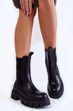 Damskie Botki Workery Na Platformie Czarne Aliana