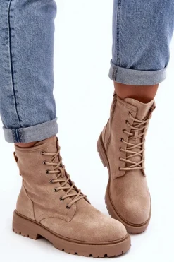 Damskie Botki Workery Na Suwak Jasnobeżowe Ninsuni