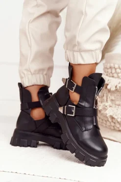 Damskie Botki Workery Na Platformie Czarne Cosmic Love