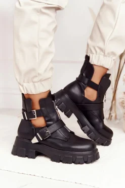 Damskie Botki Workery Na Platformie Czarne Cosmic Love