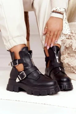 Damskie Botki Workery Na Platformie Czarne Cosmic Love