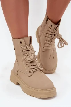 Damskie Botki Workery Na Zamek Beżowe Tirina