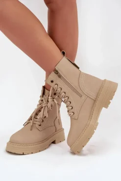 Damskie Botki Workery Na Zamek Beżowe Tirina