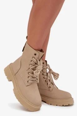 Damskie Botki Workery Na Zamek Beżowe Tirina
