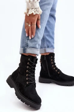 Damskie Botki Workery Na Suwak Czarne Ninsuni