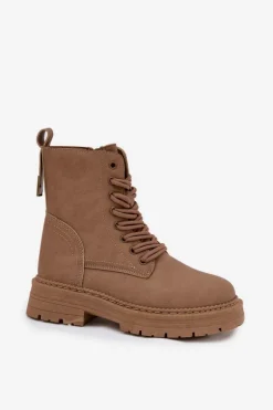 Damskie Botki Workery Na Zamek Ciemnobeżowe Tirina