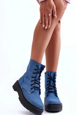 Damskie Botki Workery Niebieskie Teflorna