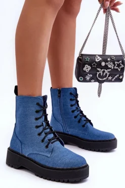 Damskie Botki Workery Niebieskie Teflorna