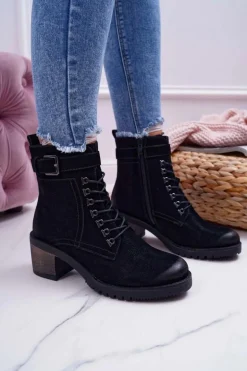 Damskie Botki Workery Sergio Leone Czarne BT705