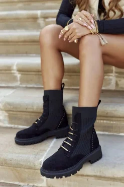 Damskie Botki Workery Wsuwane Czarne Maxine