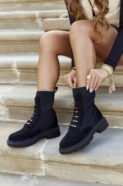 Damskie Botki Workery Wsuwane Czarne Maxine