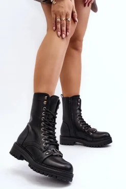 Damskie Botki Workery Z Ozdobą Czarne Belluxe