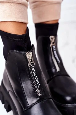 Damskie Botki Workery Z Suwakiem Czarne Cheers