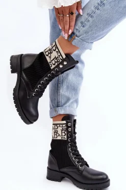 Damskie Botki Workery Ze Skarpetą Czarne Hakina