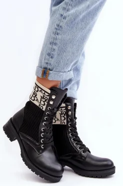 Damskie Botki Workery Ze Skarpetą Czarne Hakina