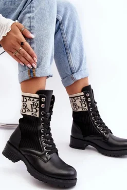 Damskie Botki Workery Ze Skarpetą Czarne Hakina