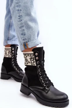 Damskie Botki Workery Ze Skarpetą Czarne Hakina